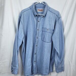 Wrangler Rugged Wear Denim Shirt Mens XXL Blue Button Up Western Casual Workwear